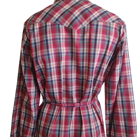 Vintage Lanz 1970s Belted Shirt Dress Western Red White Plaid Print Size 11/12 - Picture 16 of 16